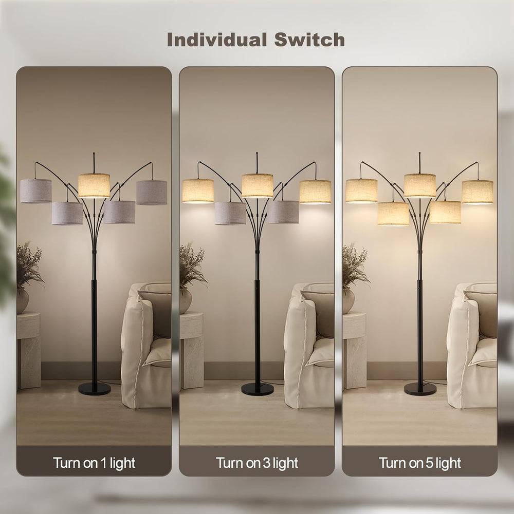 Bright Floor Lamp, Remote Control, Beige Shade Black Pole