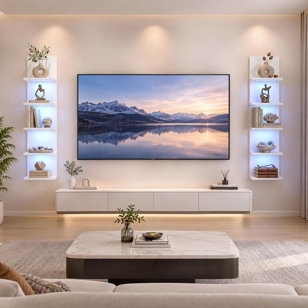 VIWODS 5-Tier Wall Shelf Unit with RGB Light, White