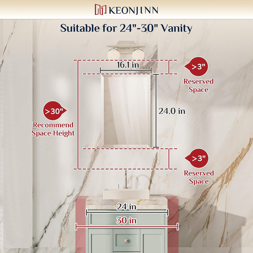 Keonjinn 16x24 Inch Small Frameless Bathroom Mirrors for Wall, Modern Style