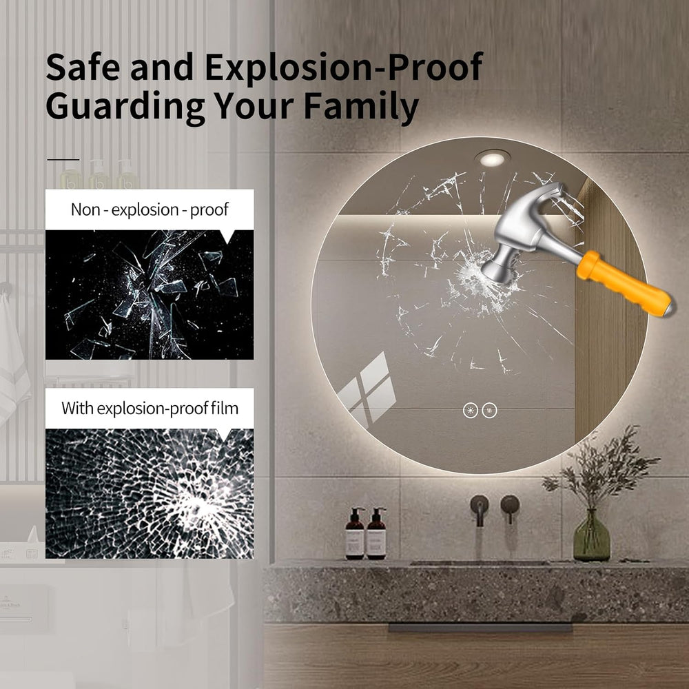 LAIYA 28 Inch Round LED Bathroom Mirror Frameless Backlit Anti-Fog Dimmable