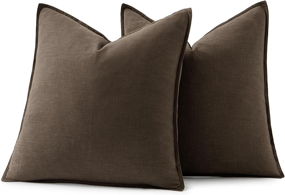 MIULEE Decorative Linen Euro Sham Pillow Covers 26x26 Dark Coffee Chocolate