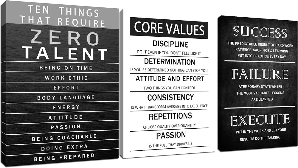 QYHART Zero Talent Core Values 3 Piece Canvas Wall Art Office Wall Decor