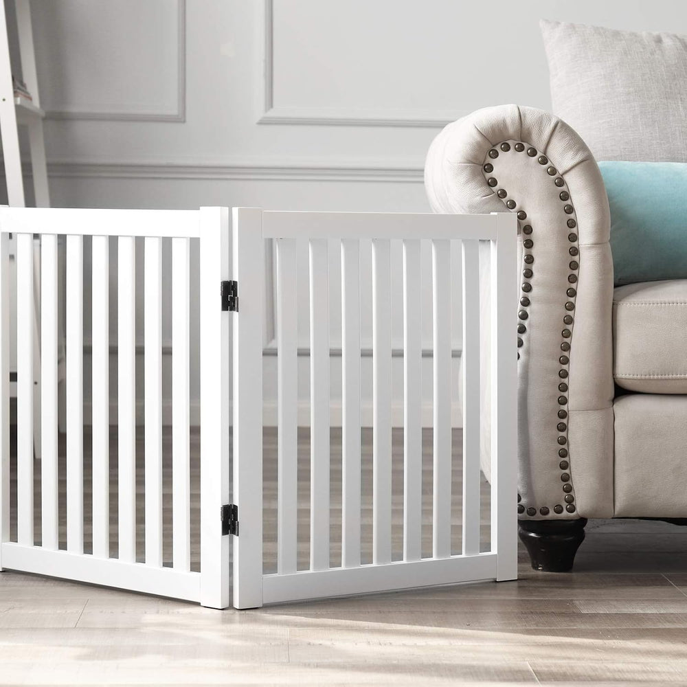 WELLAND 24" Freestanding Dog Gate, Foldable Wooden Pet Gate, 3 Panel, White