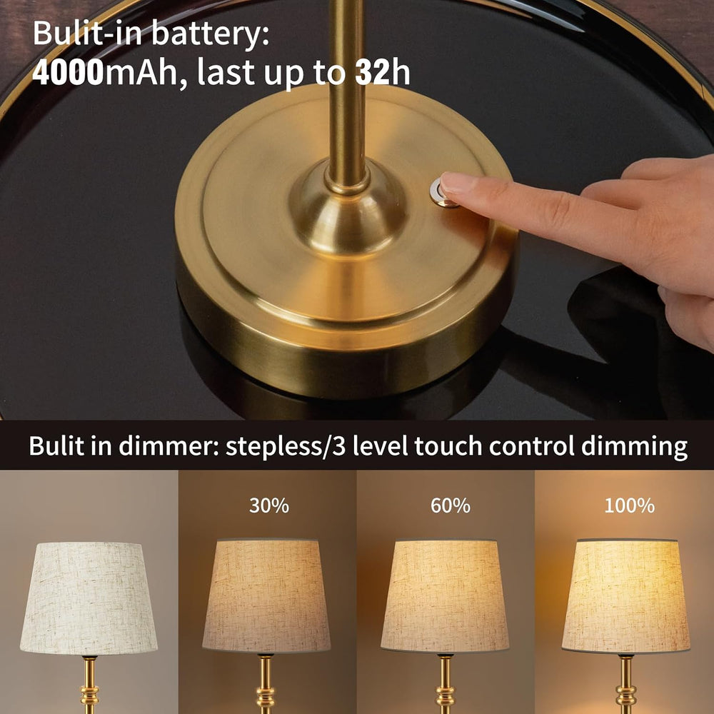 ONEWISH Small Cordless Lamp, Battery Operated Table lamp Dimmable, 4000mAh Re...