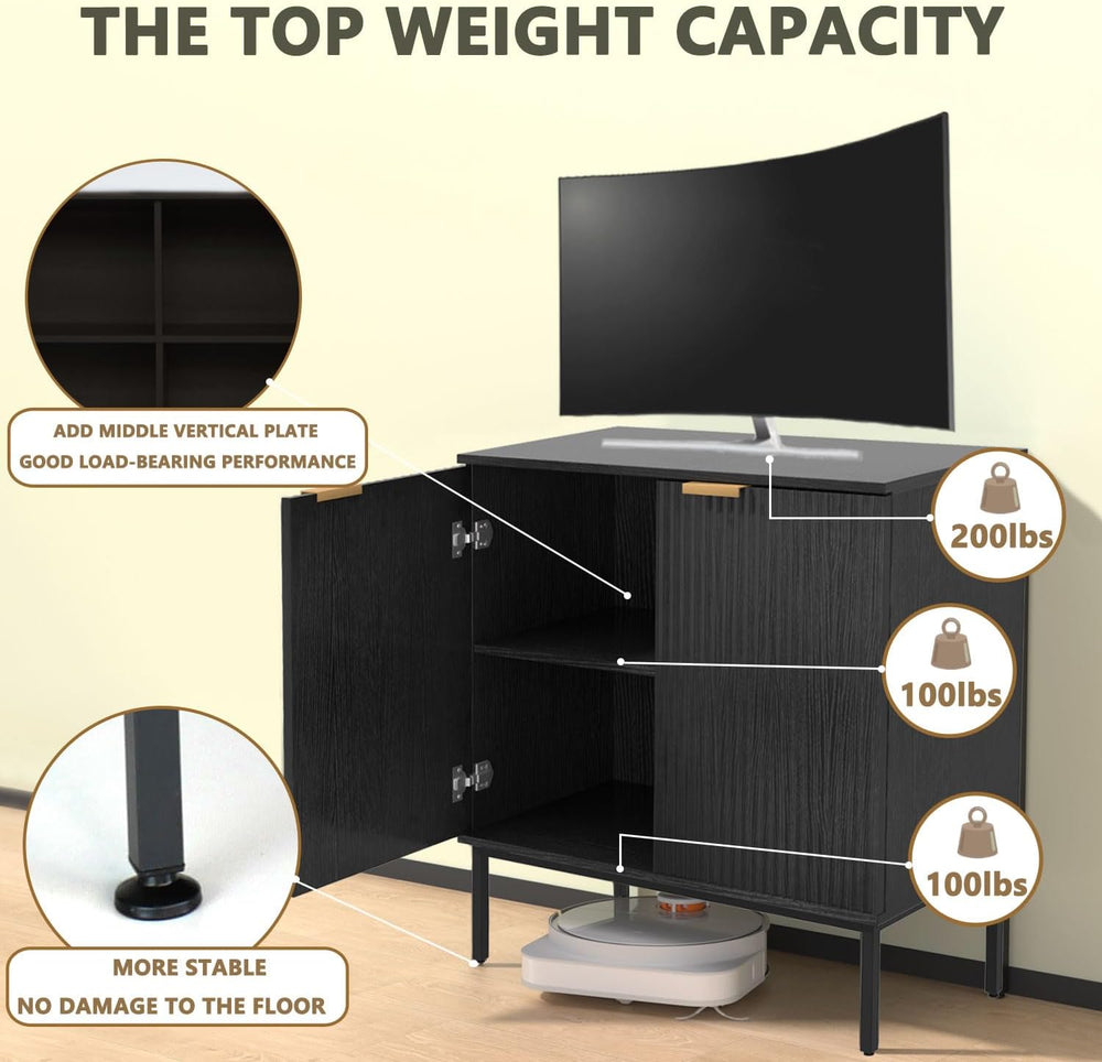 Fluted Sideboard, Buffet Cabinet with Storage（Black