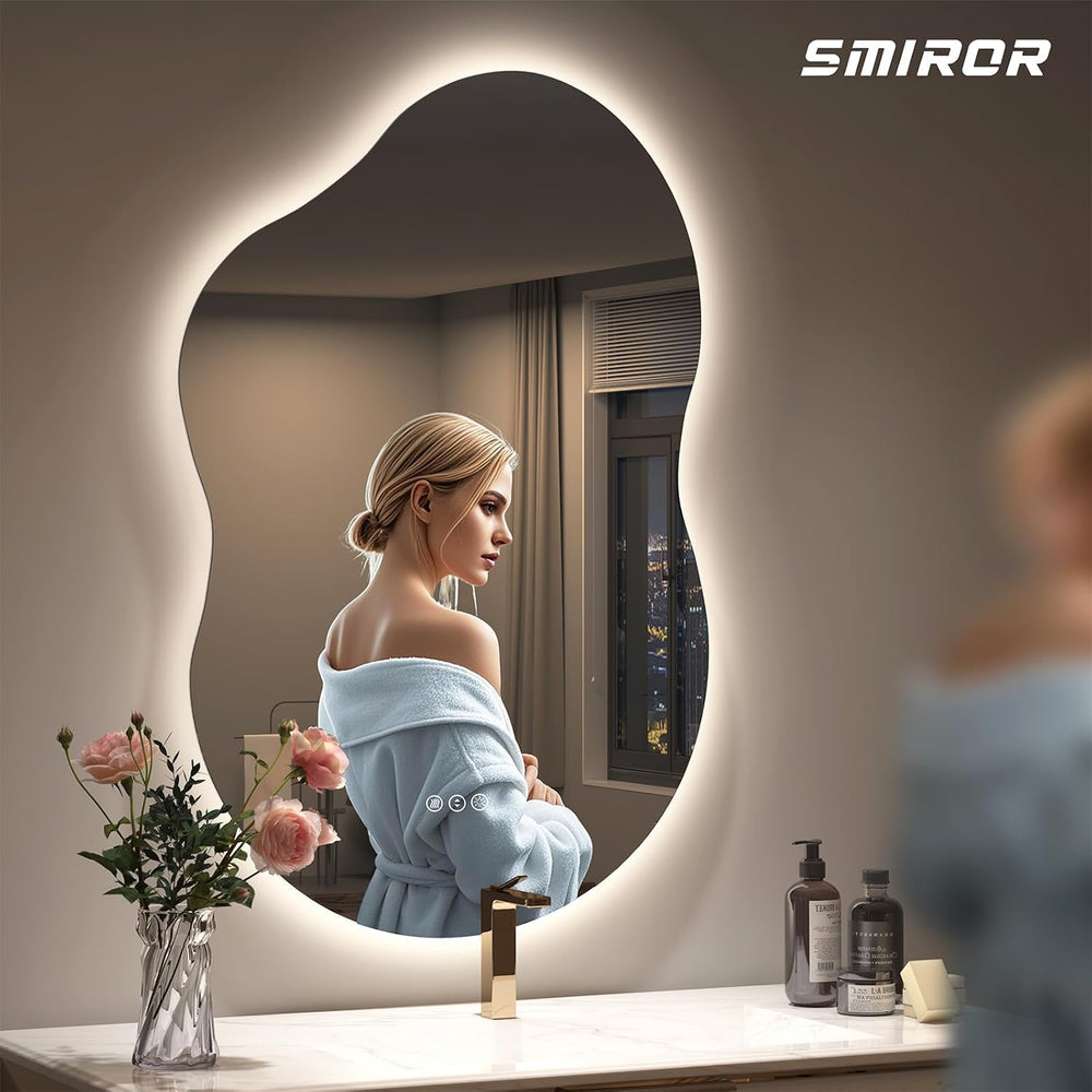 SMIROR 24x36 Irregular Backlit Led Lighted Bathroom Vanity Mirror