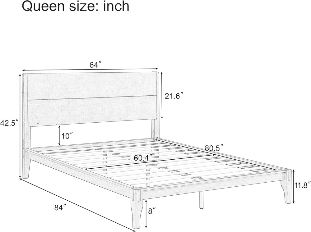 Merax Queen Size Bamboo Platform Bed Frame with Tall Headboard, Brown