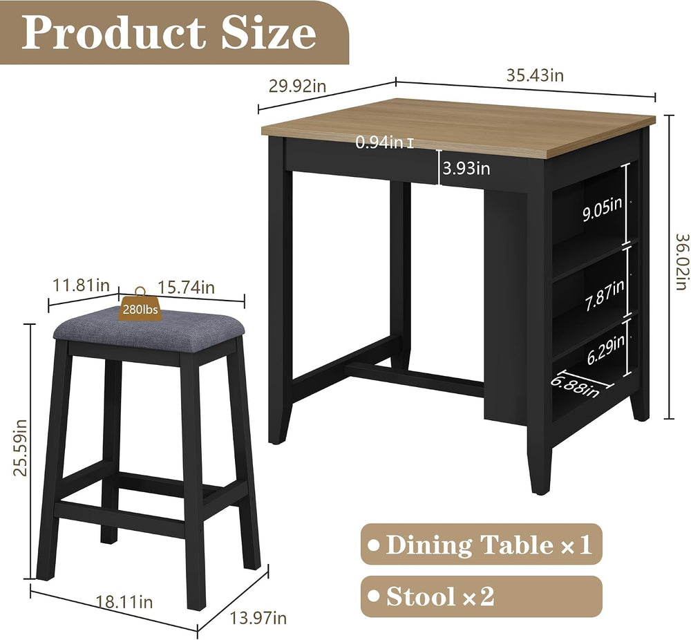 HLR 3-Piece Dining Table Set for 2 Person, Small Farmhouse Kitchen Table with...