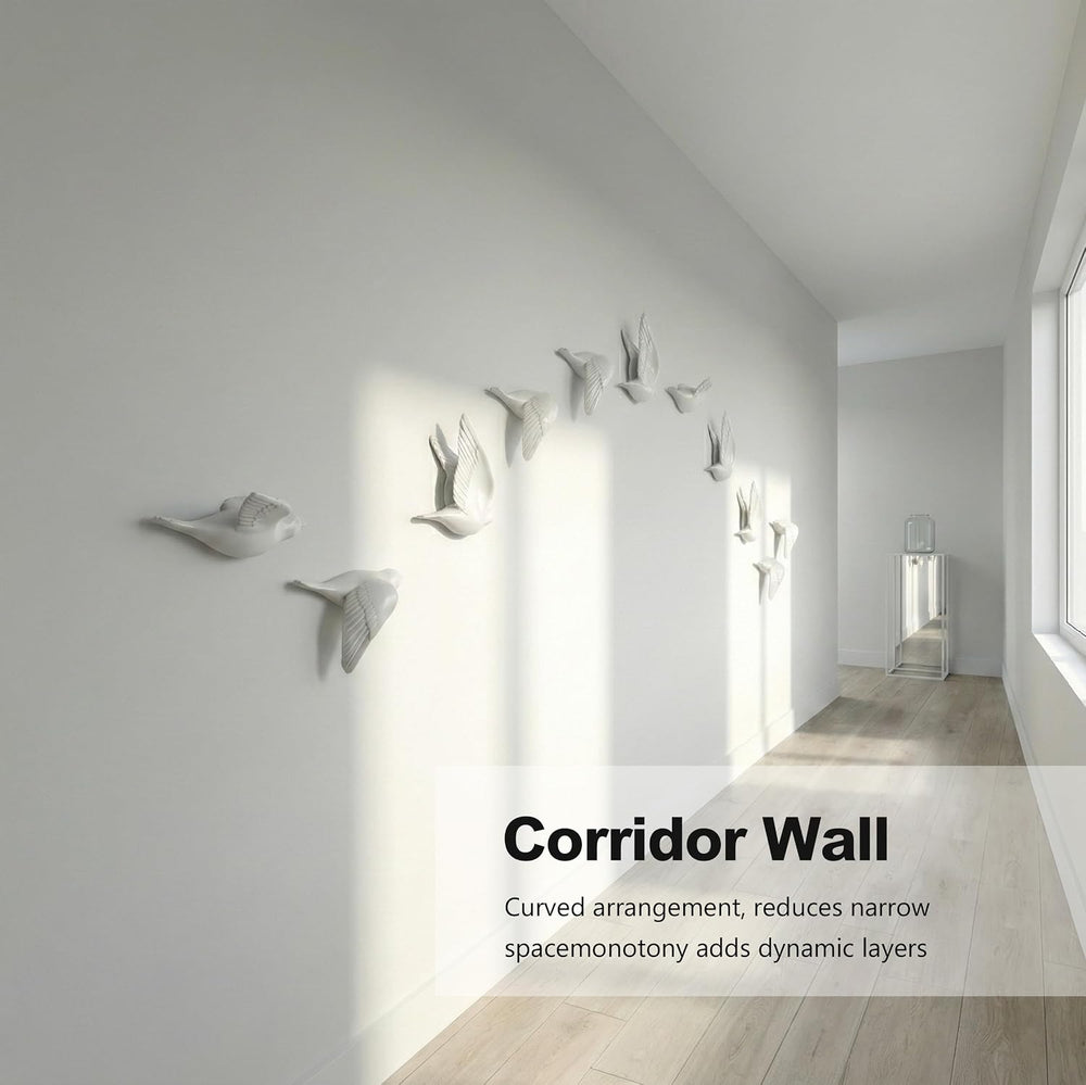 suruim 3D Birds Wall Decor Set of 3 Resin Wall Sculpture (White)