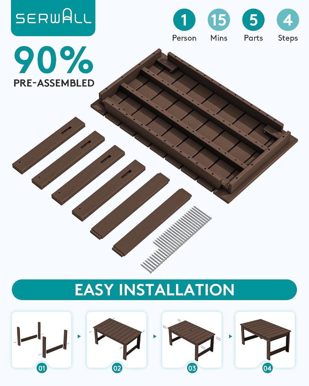 SERWALL HDPE Outdoor Coffee Table with Umbrella Hole, Coffee