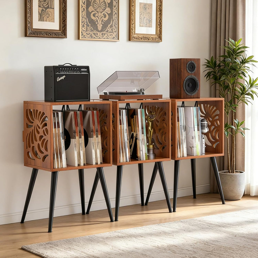Stylish Record Player Stand with Storage, Holds 100+ Vinyl Records