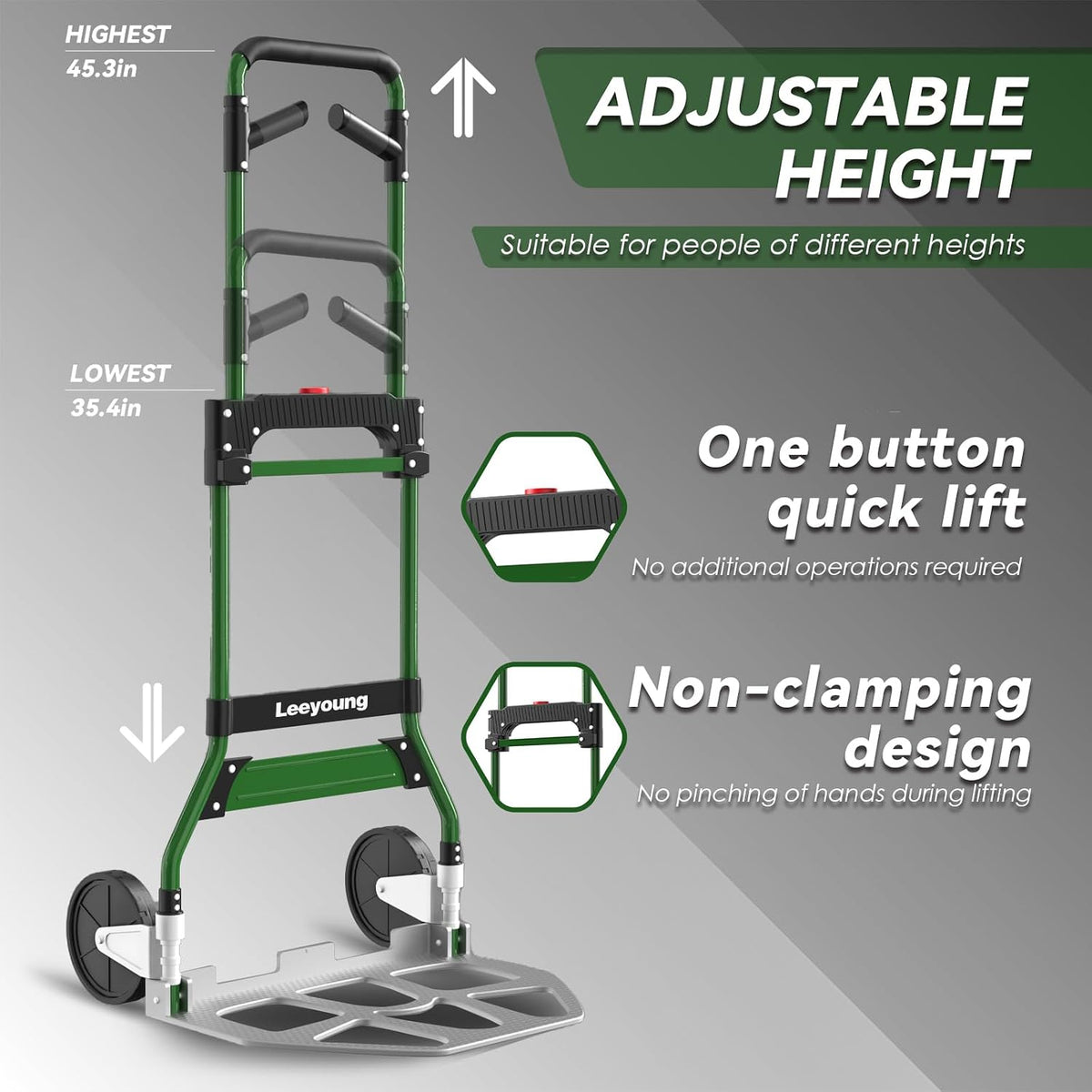 Leeyoung Folding Hand Truck Dolly 375lbs Aluminum Frame Large Platform
