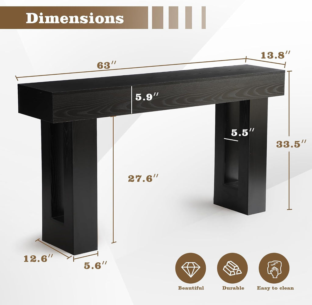Depeht 63" Long Entryway Console Table, Wooden Sofa Behind Couch Table