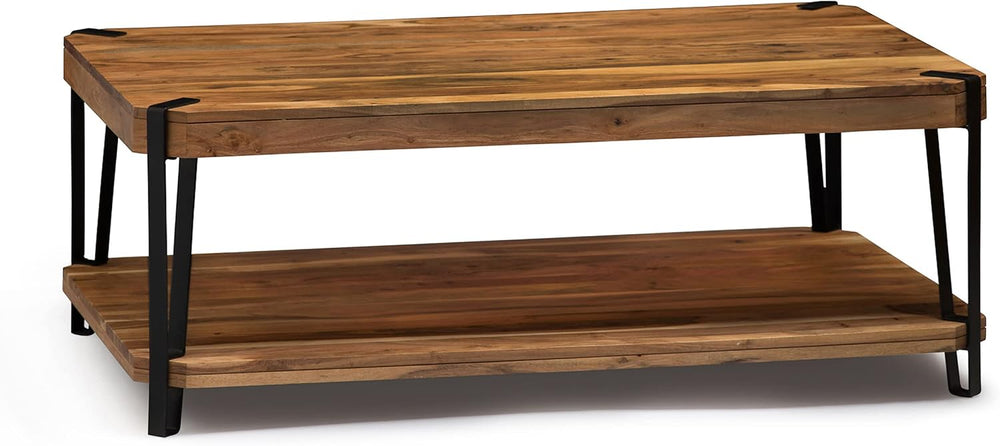 Ryegate 42-Inch Coffee Table – Solid Acacia Wood Live Edge Top with Lower She...