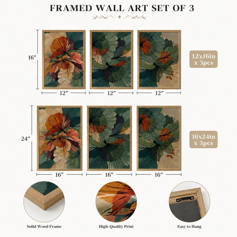 Framed Canvas Wall Art Prints Poster Pictures Abstract Floral Artwork Set
