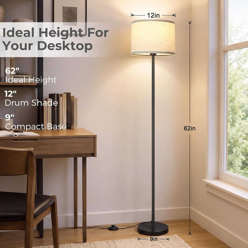 Qingmiao Black Floor Lamp for Living Room, Anti-Tip Base, 3 Way Bulb