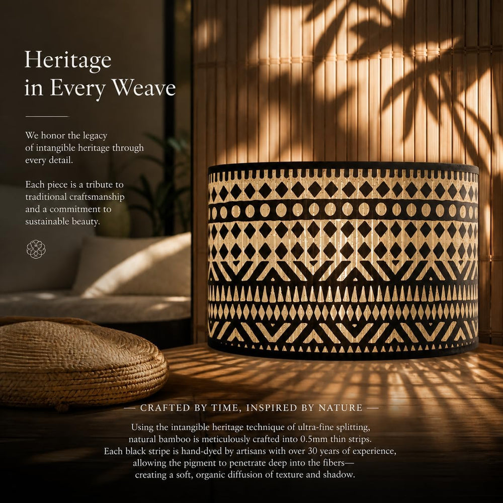 Bamboo Lamp Shade, Wabi-Retro lamp shade, Hand-Woven Drum Light Cover for E27...