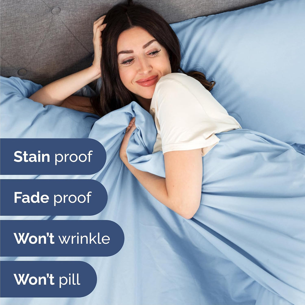 Queen Size 4 Piece Sheet Set - Breathable & Cooling Sheets - Light Blue