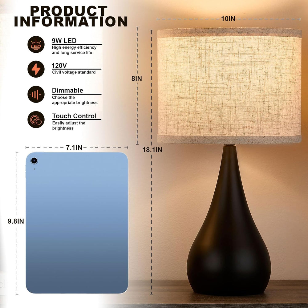 18.1'' Modern Touch Black Table Lamp Set of 2 with 3 Way Dimmable