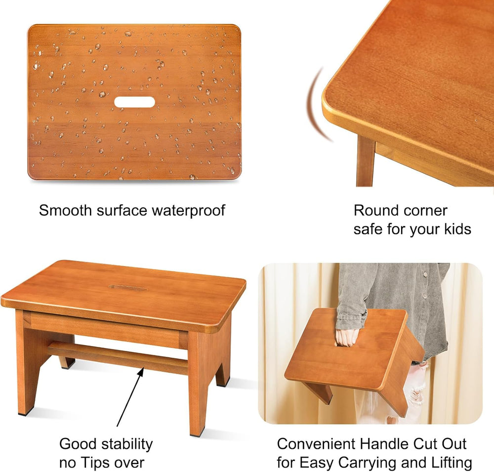 HouseJoy Wooden Step Stool for Adults: 9.1" High One Step Stool Nonslip