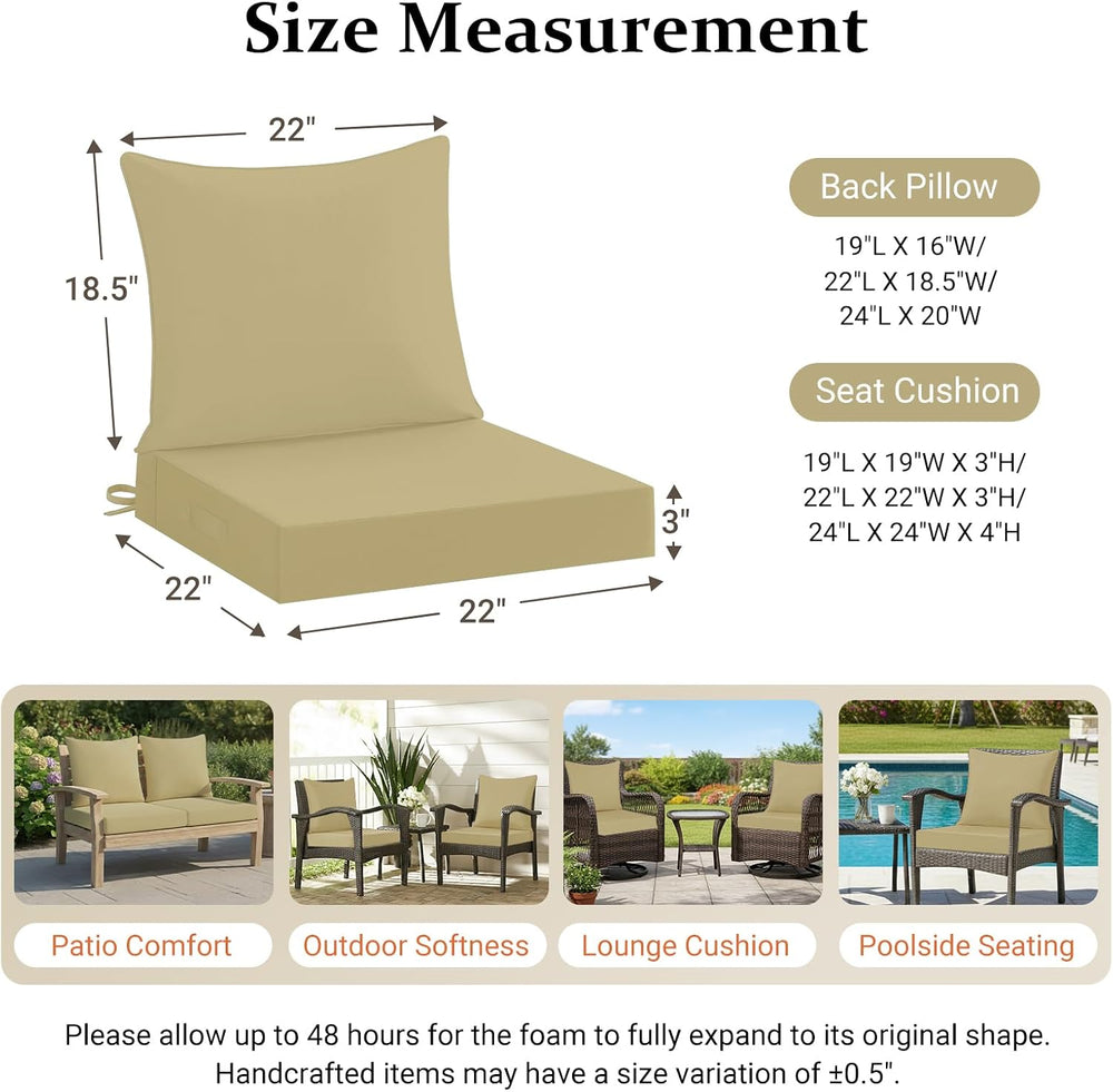 downluxe 22x22 Outdoor Chair Cushions, Waterproof Fade Resistant Patio Furnit...