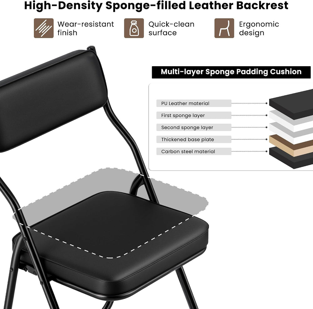 4 Pack Black Folding Chairs with Thick Padded Seat & Backrest