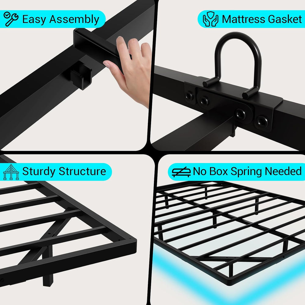 Queen Size Floating Metal Platform Bed Frames with Led & Charging Station