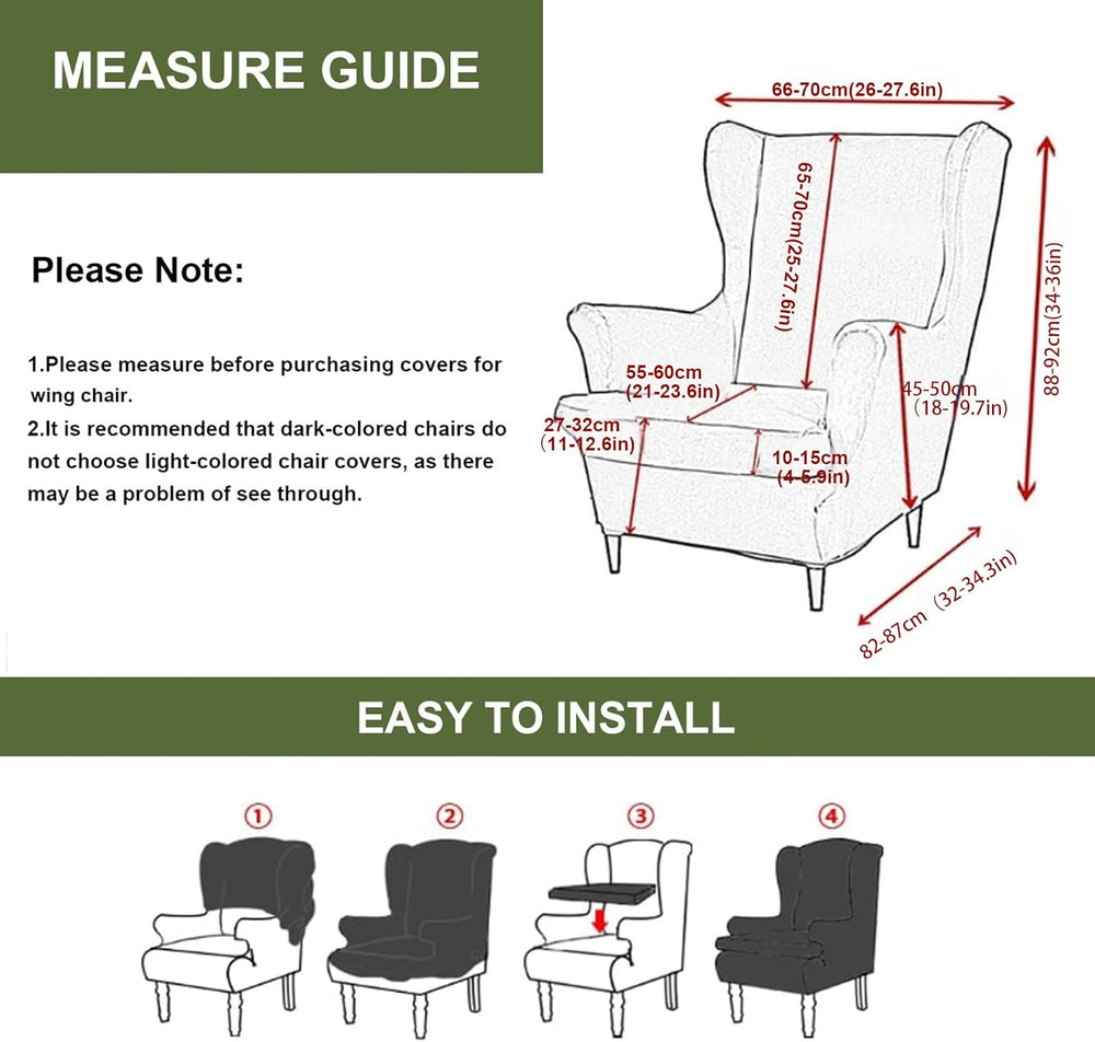 HAOYONG Waterproof Wing Chair Slipcovers Stretch Wingback Chair Covers 4 Piec...