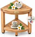 EcoDecors Corner Shower Stool with Shelf, Solid Teak Shower Bench
