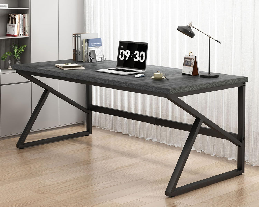 HSH 70" Extra Long Computer Desk, Industrial Gray Wood Home Office Desk