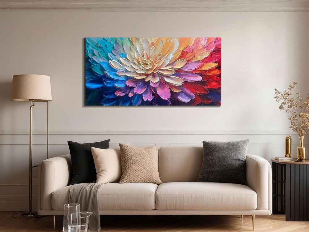 Arjun Colorful Flower Wall Art Floral Textured Canvas Large 40"x20"