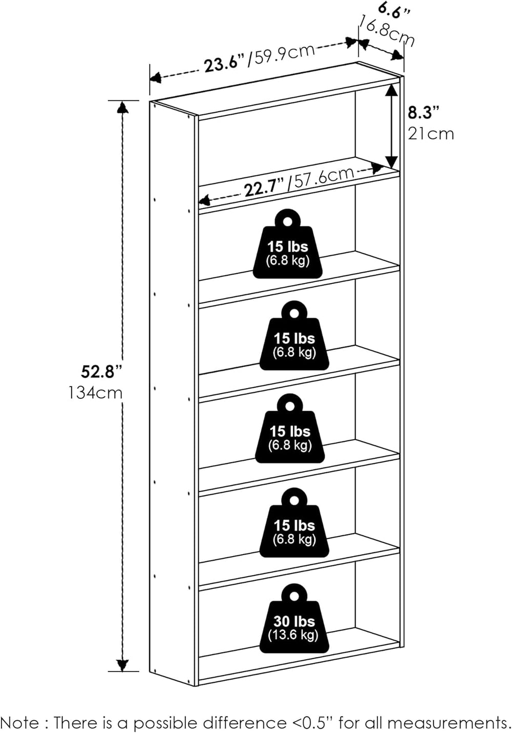 Furinno Basic DVD Shelf, 6-Tier Media Shelf, CD Rack, Amber Pine