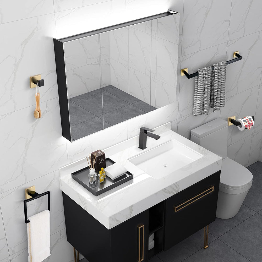 Bathroom Towel Bar Holder Sets Black and Gold 4-Piece Bathroom Hardware Set S...