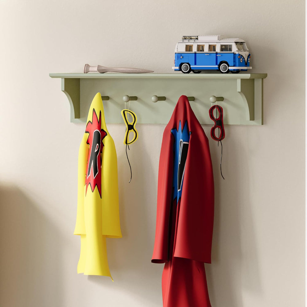 Ballucci Wall Mounted Coat Rack 24" Long, 5 Hooks, Hanging Floating Shelf