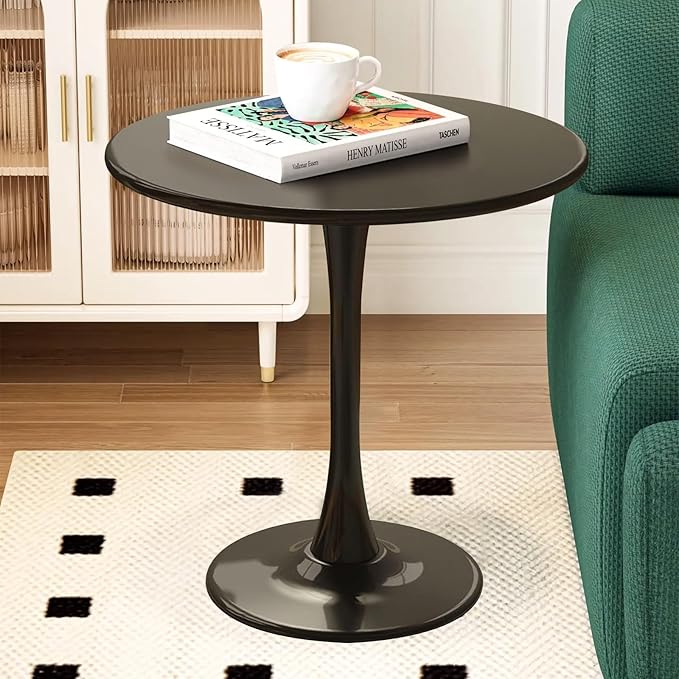 24" Round Dining Table for 2 MDF Table Top and Heavy Metal Dining Table Leg for Kitchen Dining Room Apartment Small Space(Black)