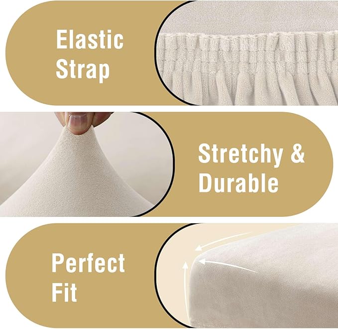 H.VERSAILTEX Dining Chair Covers Velvet Stretch Chair Covers for Dining Room Set of 4 Parson Chair Slipcovers Chair Protectors Covers Dining, Soft Thick Solid Velvet Fabric Washable, Ivory
