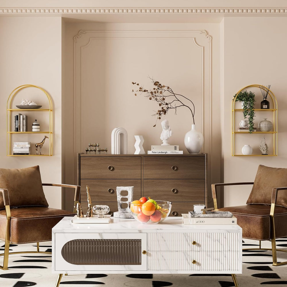 Crofy 3-Tier Arched Wall Shelf with Gold Frame & Transparent Shelves
