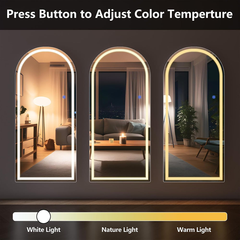 56" x 20" Arched Full Length Mirror with Lights for Bedroom