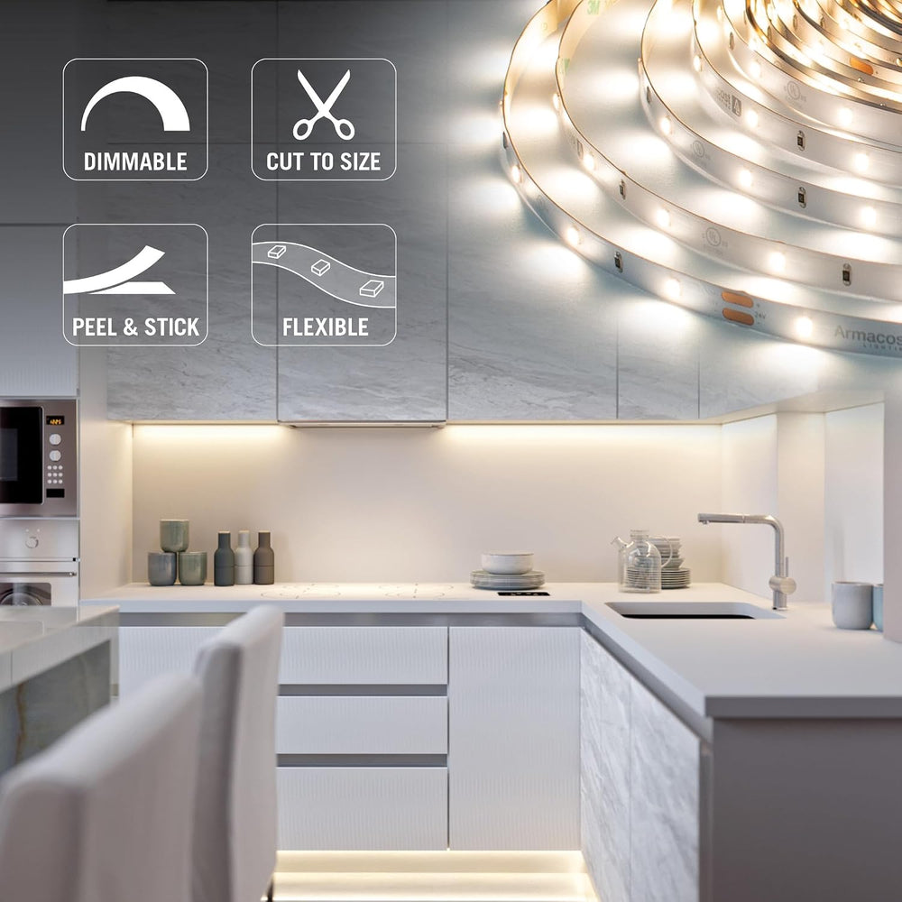 Armacost Lighting RibbonFlex Pro 24V White LED Strip Lights 30 LED/m, 3000K, ...