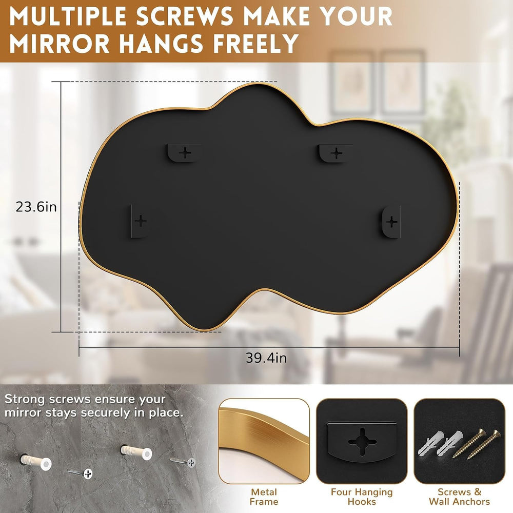 Irregular Wall Mirror, Asymmetrical Gold Bathroom Wavy Mirror