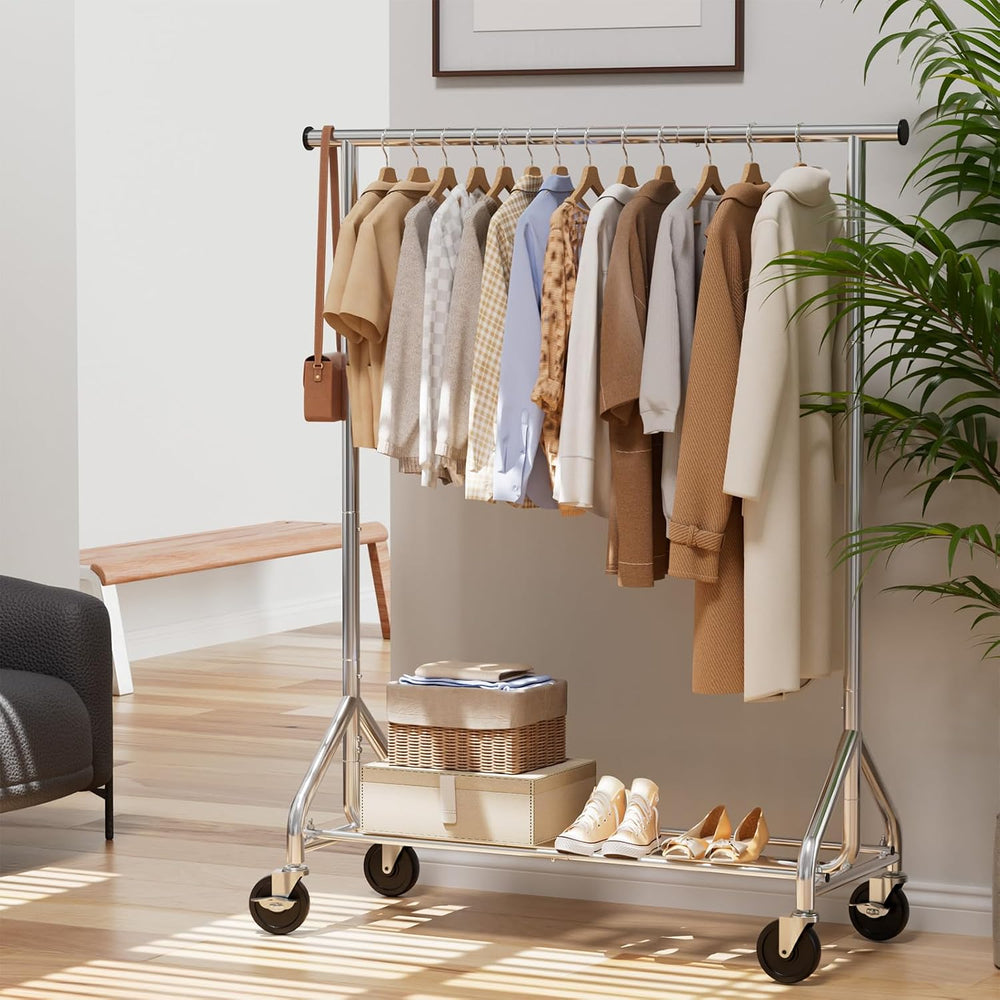 HYSEYY Clothes Rack, Rolling Heavy Duty Clothing Rack Load 380 LBS