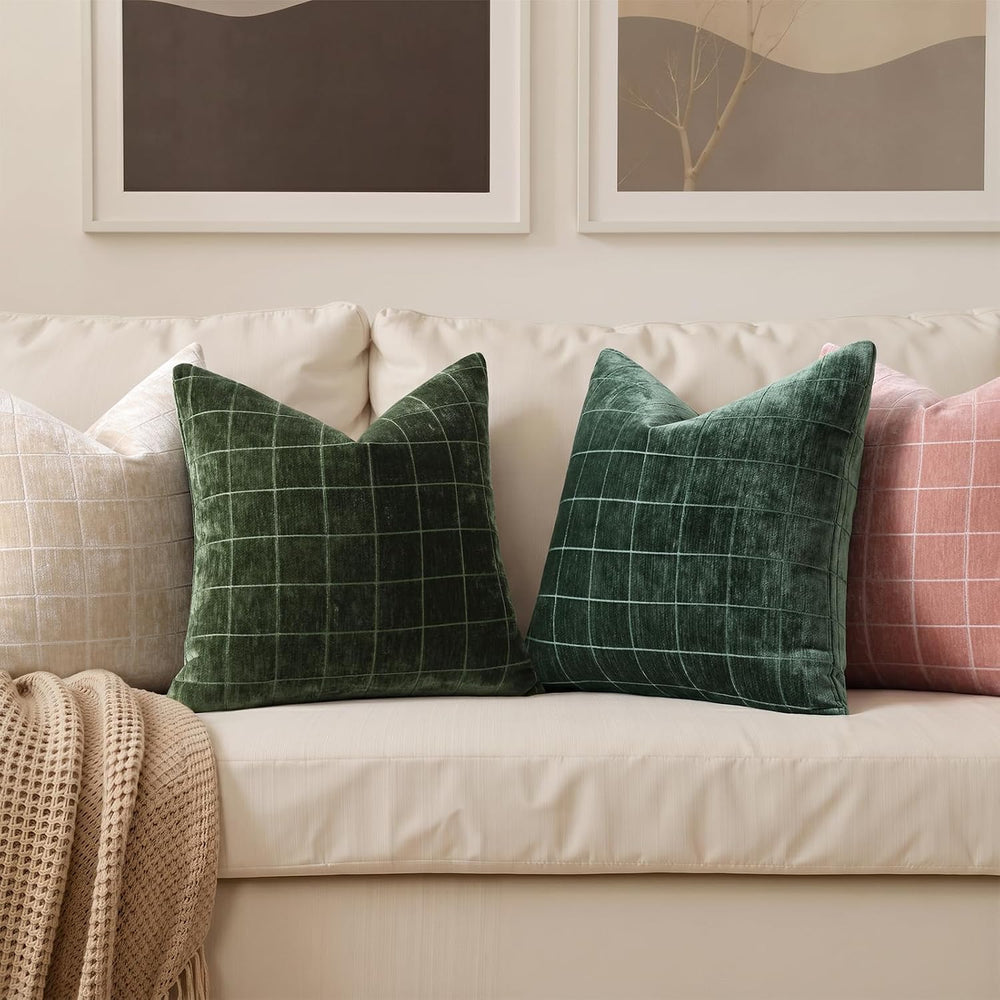 decorUhome Fall Plaid Olive Green Throw Pillow Covers 26x26 Set of 2