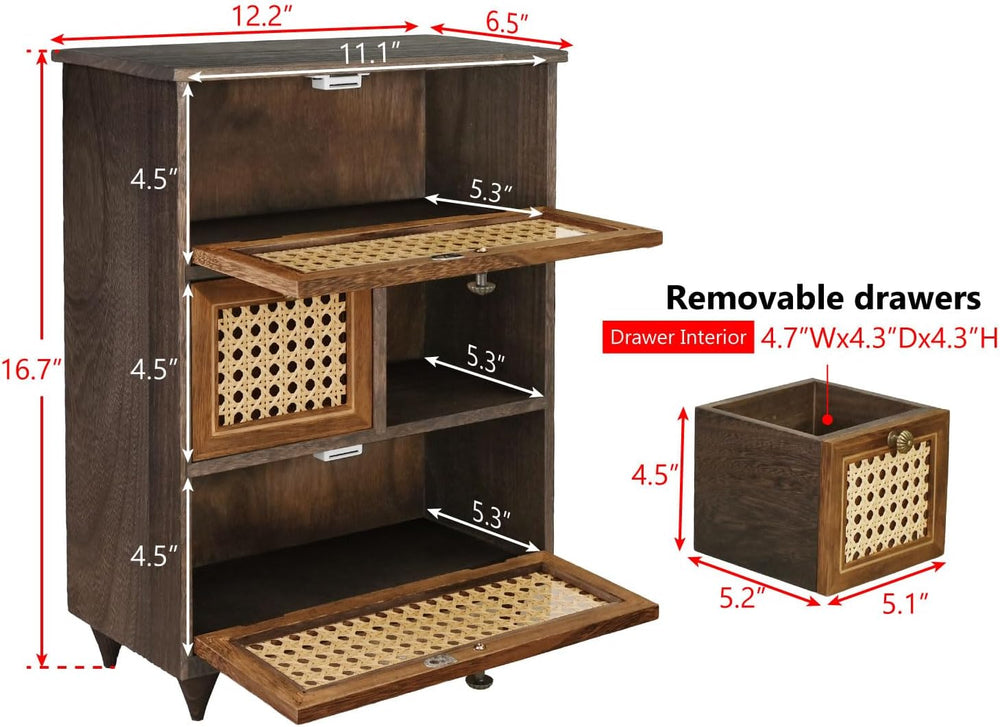 Ikee Design Small Rattan Countertop Storage Cabinet with Doors with Shelves