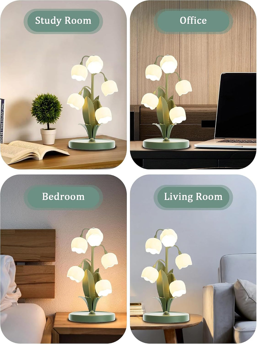 Green Flower Lamp for Home,5 Lily of The Valley Vintage Table Lamps