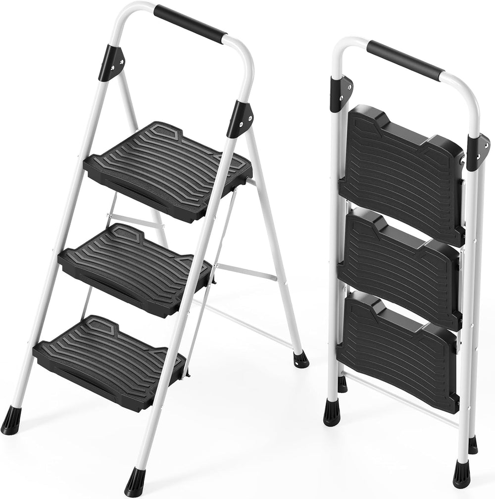 KINGRACK 3 Step Folding Ladder, 900 lbs Load Capacity, Non-Skid Large Pedals,...