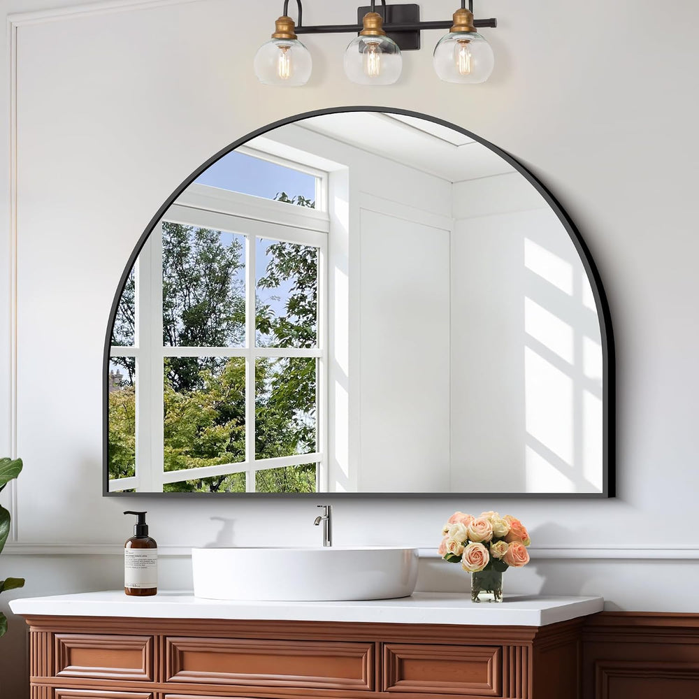 CIRCUMI Arched Wall Mirror, 48"x36" Black Arched Mirror for Entrywa...