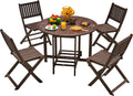 Devoko Acacia Wood Outdoor Patio Folding Table and Chairs Set for 4