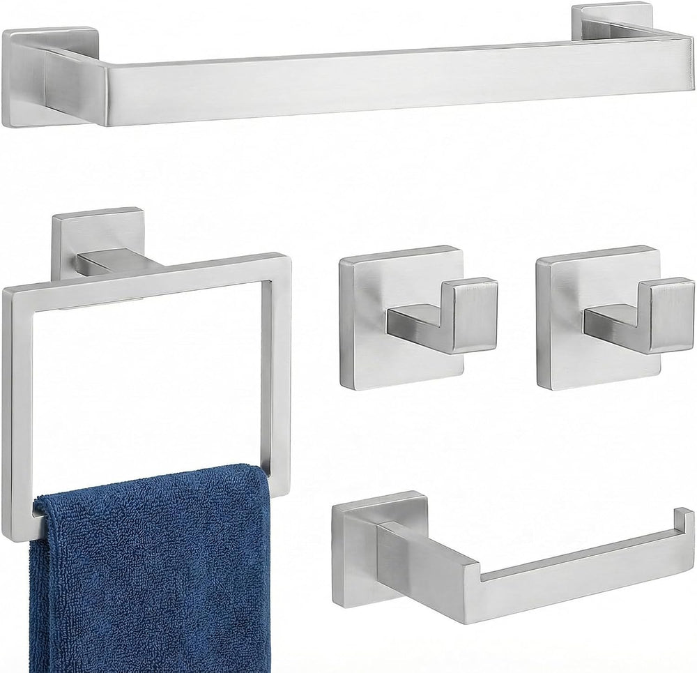 5 Piece Bathroom Towel Bar Set - SUS304 Stainless Steel Brushed Nickel Bath T...