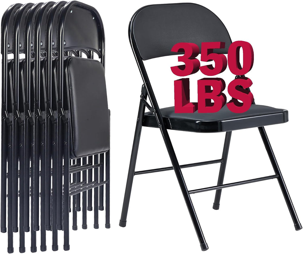 Black Folding Chairs with Cushion 6 Pack, Folding Chairs with Back Padded and...