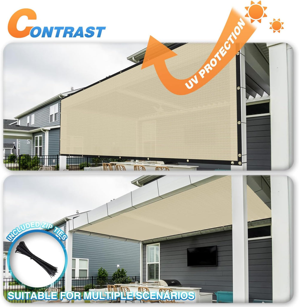 TANG Fence Privacy Screen Beige 6 Feet x 25 Feet Outdoor Shade Cloth with Gro...